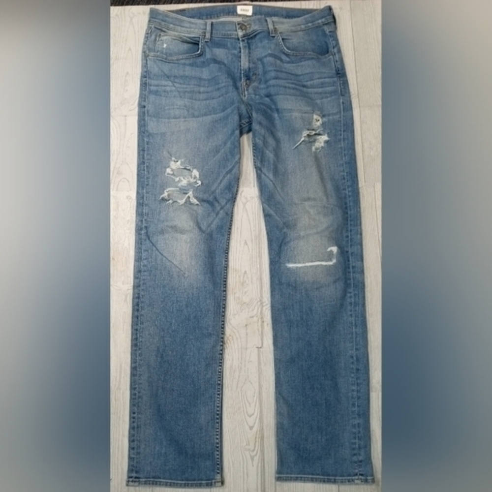 Hudson Men's Size 36x32 Byron 5 Pocket Straight Zip Fly Blue Jeans